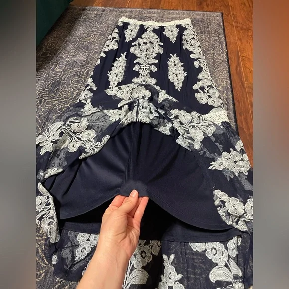 Arissa Embroidered Maxi Skirt in Navy - Picture 13 of 14